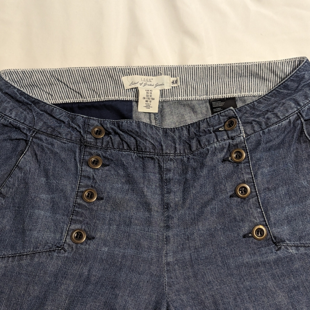 H&M lightweight nautical inspired wide leg jeans size 10